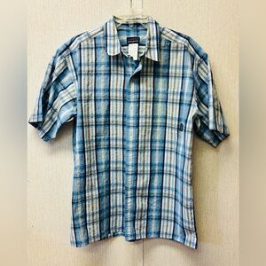 Patagonia Blue and White Casual Button Down Shirt Medium